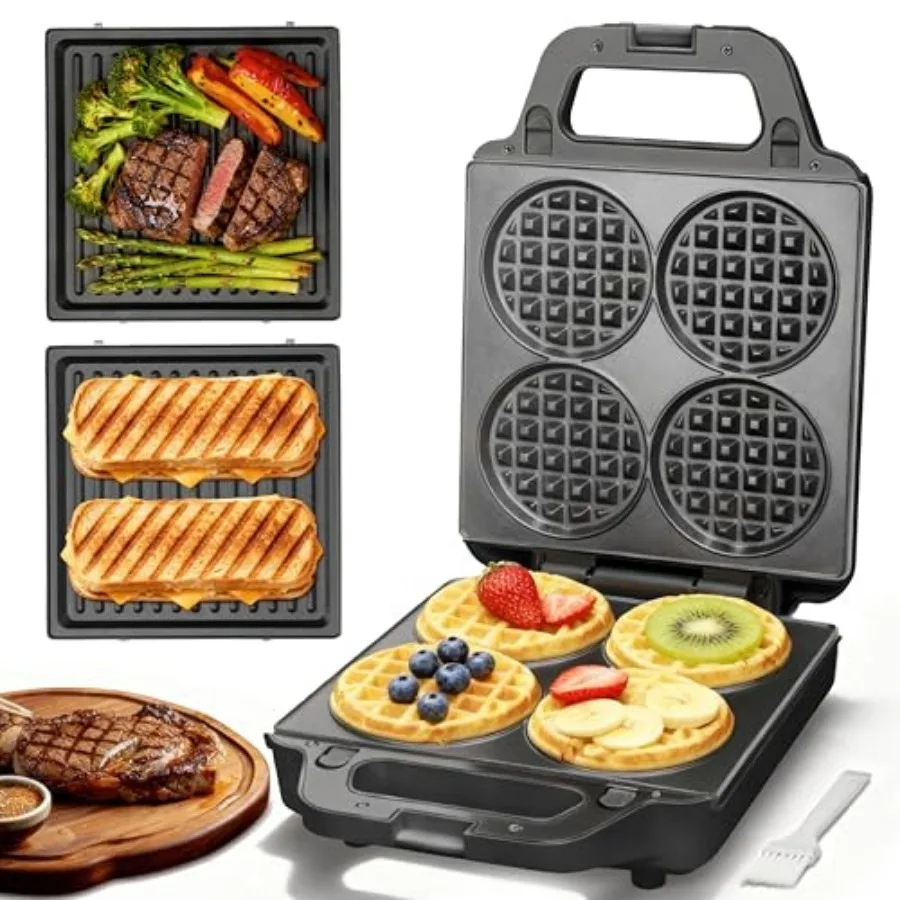

2 in 1 Mini Waffle Maker with Removable Plates Panini Press Sandwich Maker Sandwich Press Waflera Electrica Sandwichera Electri