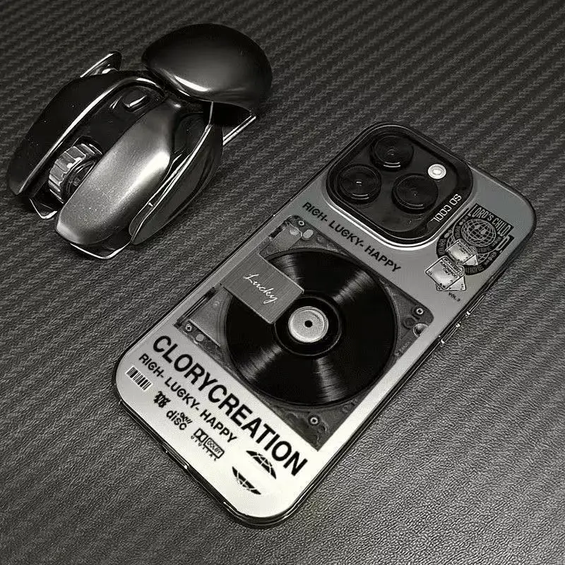 Capa de Luxo Fosca com Gradiente Aurora e Proteção Antichoque Laser Fashion CD Player para iPhone 17 Pro Max 17e 16 15 14 13 12 11 Air