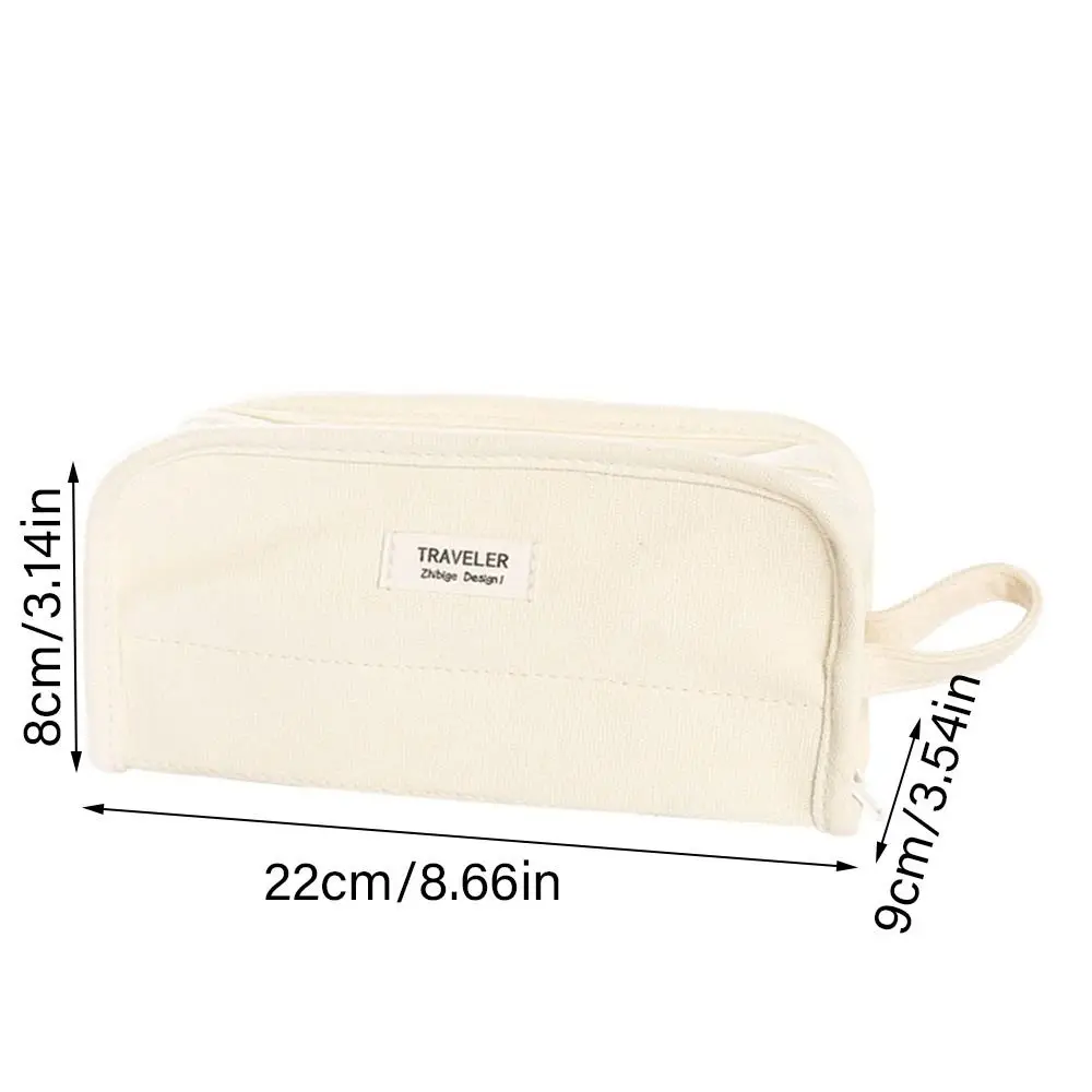 Large Capacity Pen Bag Simplicity Canvas Waterproof Pencil Case Solid Color Pencil Box Student Gift