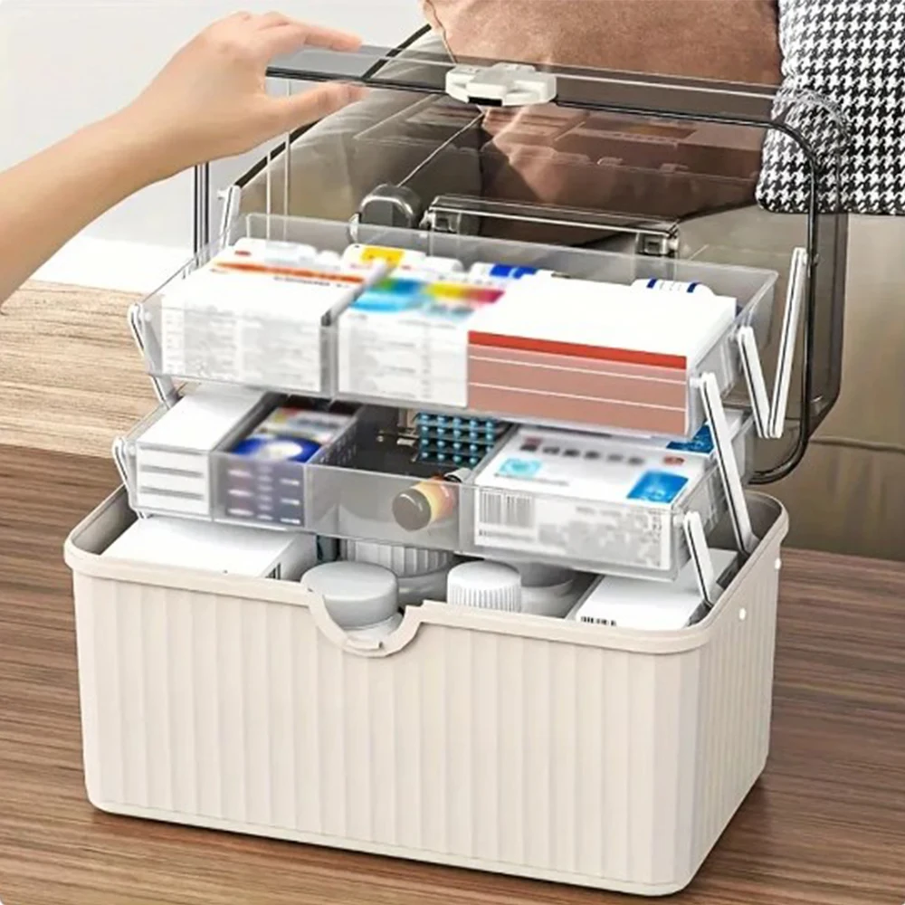 Large Capacity Family Medicine Organizer Box Portable First Aid Kit Medicine Storage Boxes Organizers Plastic Organizing Home