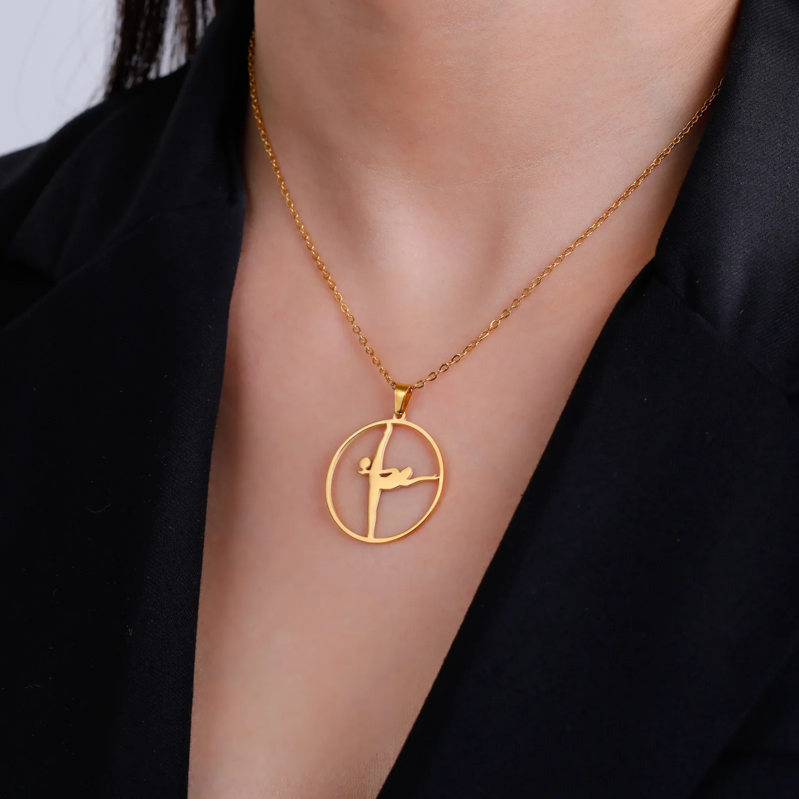 HIPEE Fashion Personality Rhythmic Gymnastics Necklace for Women Stainless Steel Artistic Gymnastics Pendant Necklaces Jewelry