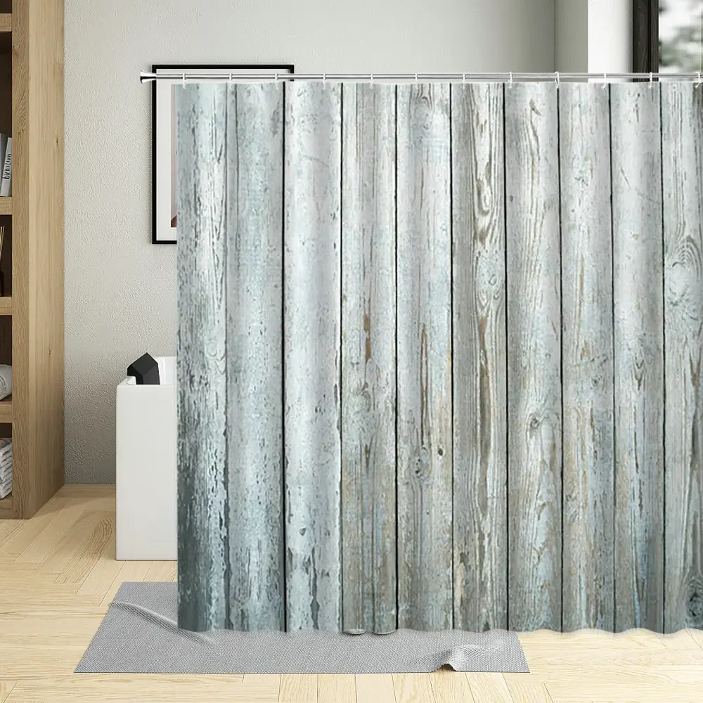 Bathroom Shower Curtain Vertical Lines Wood Grain Pattern Bathtub Decor Waterproof Cloth Curtains Multi Size with Hooks