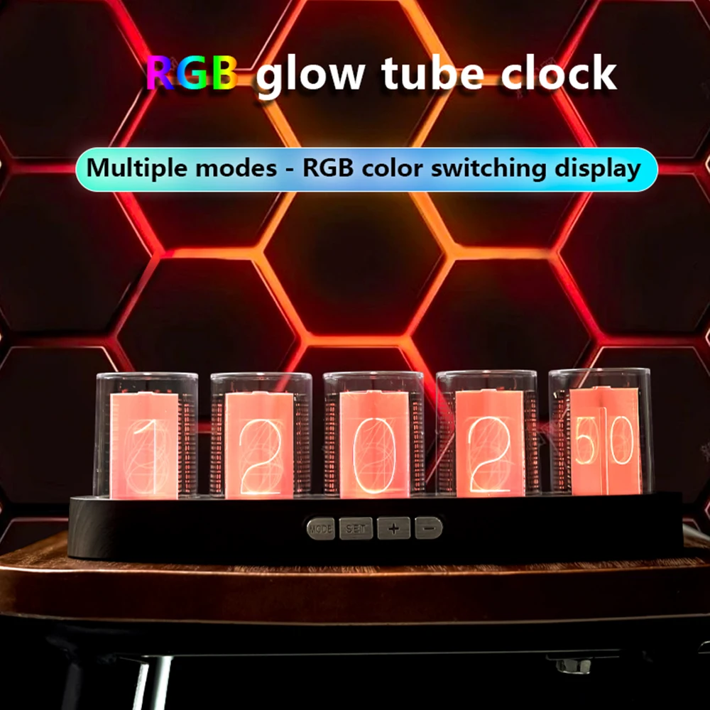 

1pc RGB glow tube digital clock, 9 display modes/stopwatch timing mode/multiple color switching, USB plug in for use