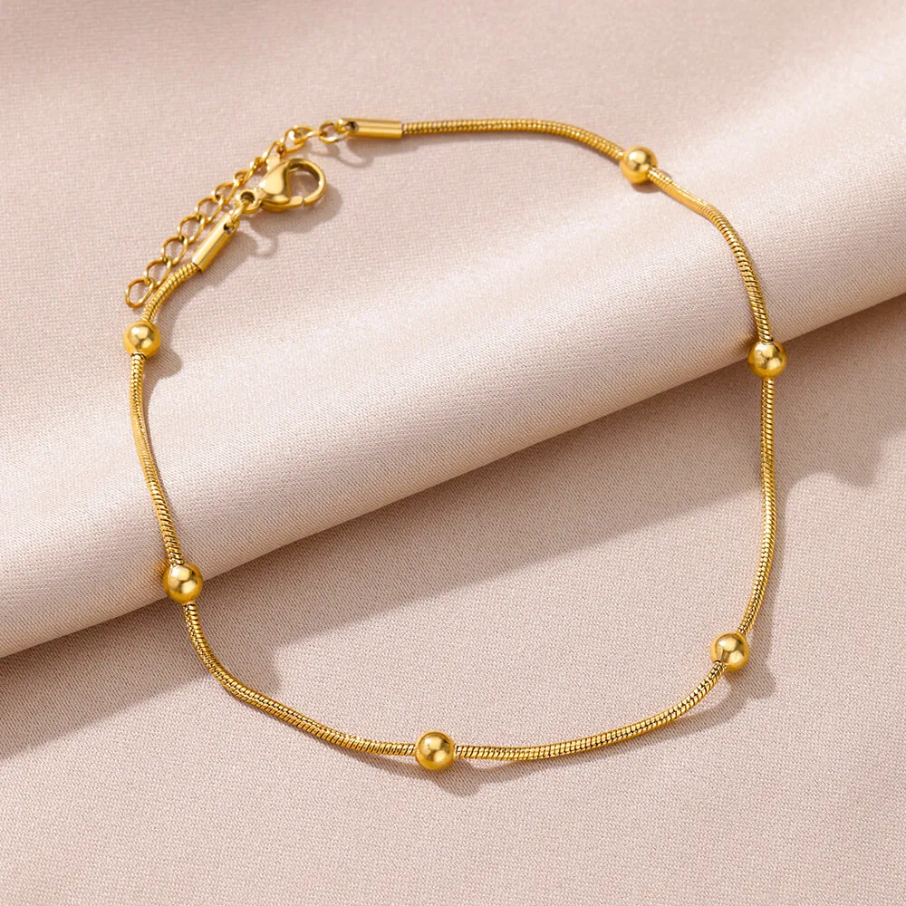 Vintage Anklets dla kobiet Koraliki ze stali nierdzewnej Łańcuch Anklet Bransoletki na nogę Bodychain Letnia biżuteria plażowa Akcesoria Prezenty