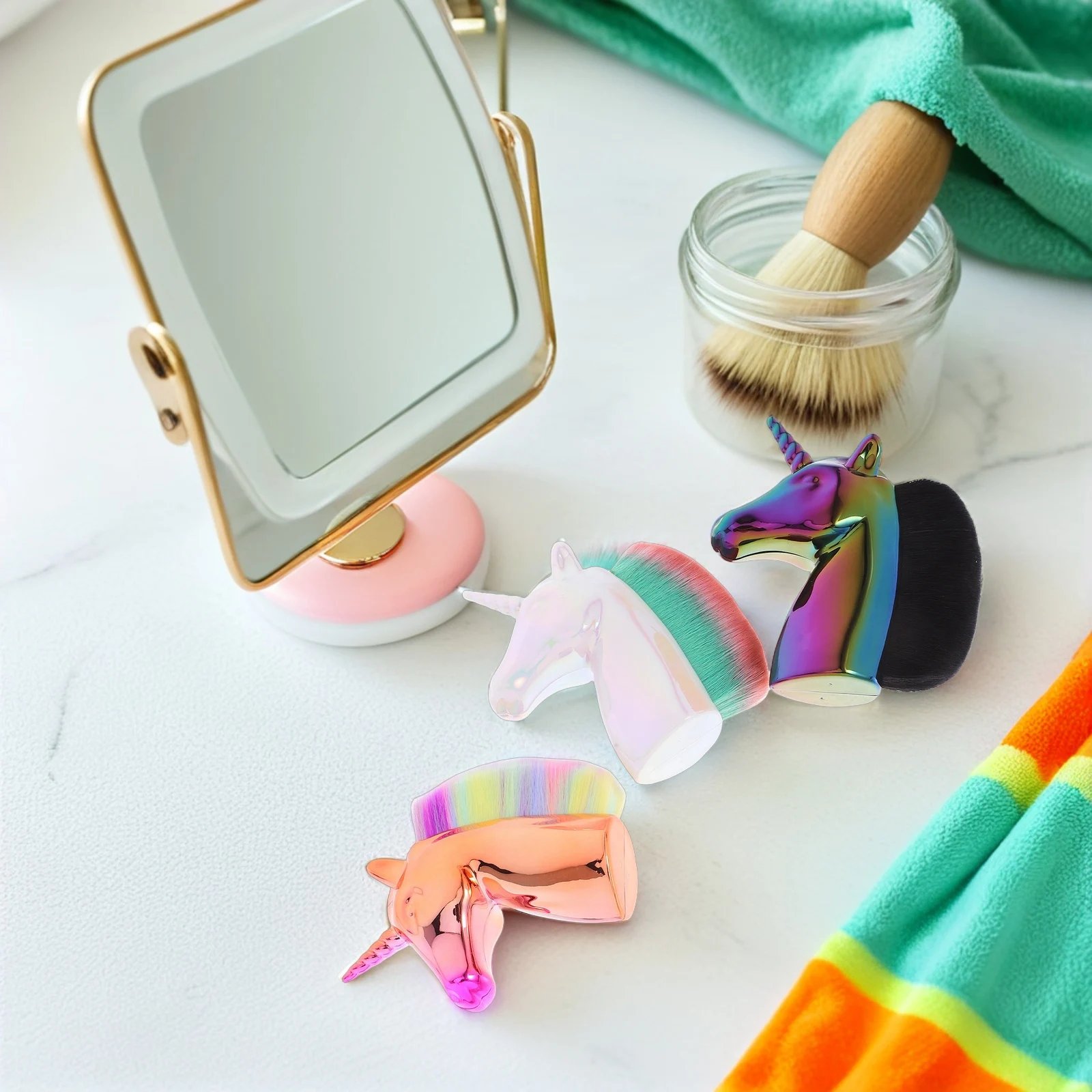 Brosse ergonomique anti-poussière pour ongles, 3 pièces, moulage licorne pour le traitement de manucure artistique, blanc, noir, multicolore