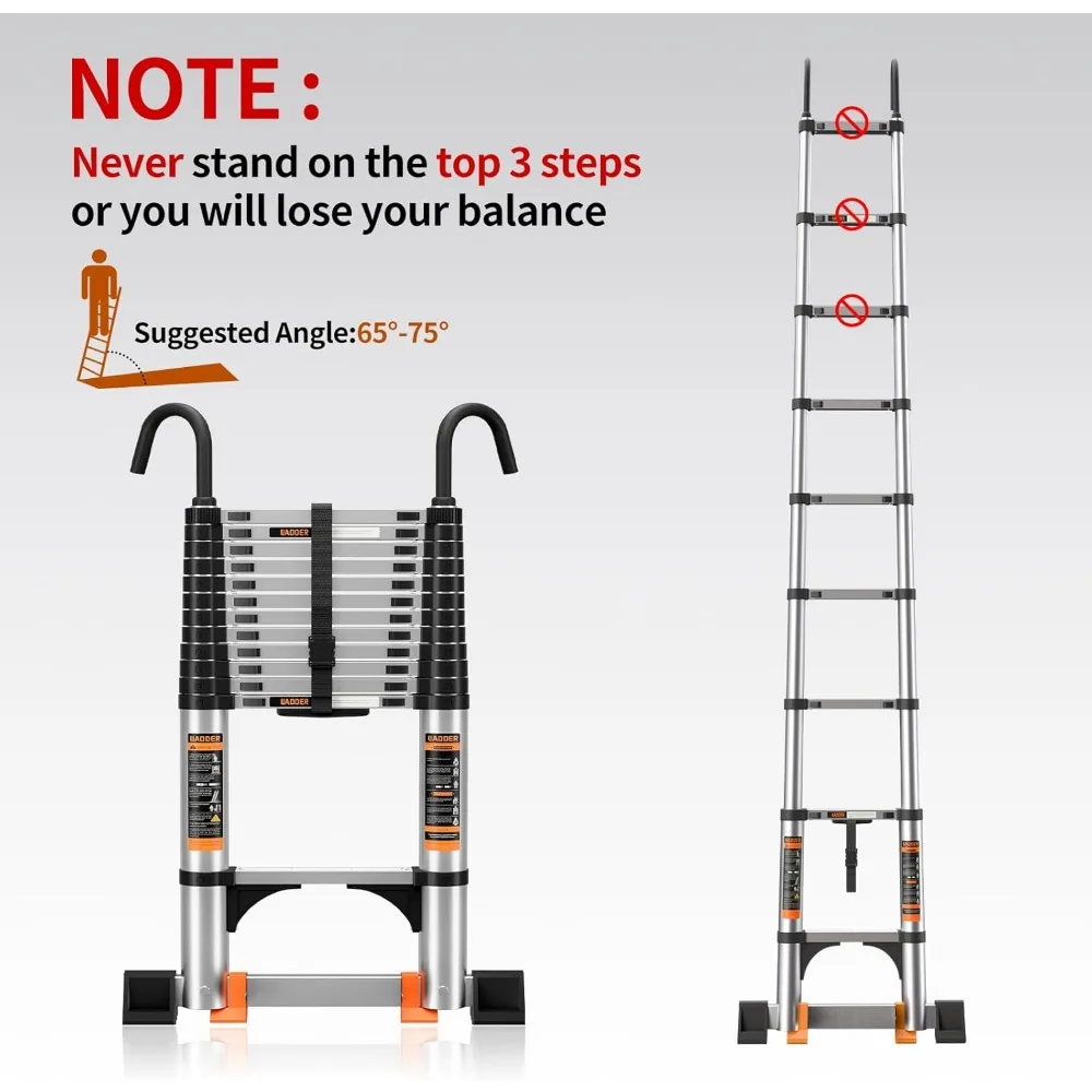 Aluminiowa drabina teleskopowa z stabilizatorem, lekka, przenośna drabina wielofunkcyjna do użytku na zewnątrz i wewnątrz.