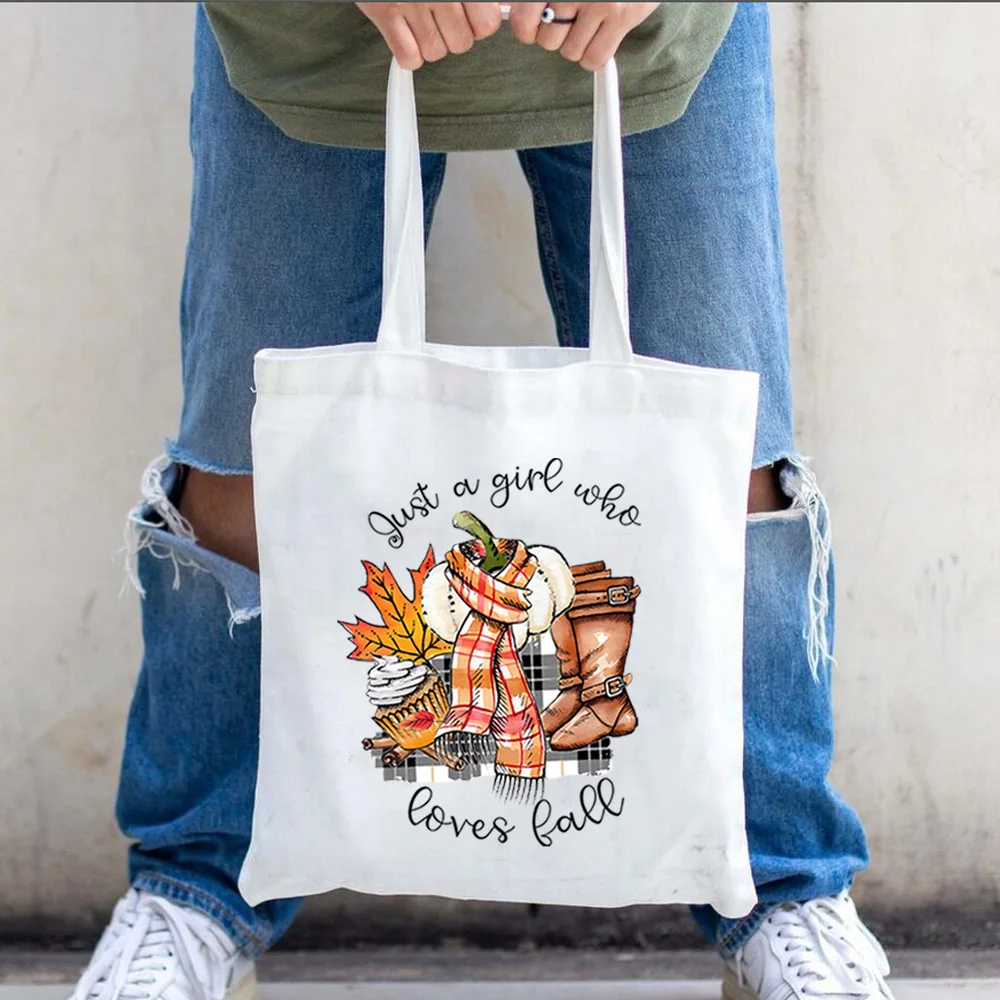 Just A Girl Who Love Fall Tote Bag Pumpkin Spice Tote Bags Thanksgiving Fall Vibes Handbag Halloween Pumpkin Women Shopping Bag