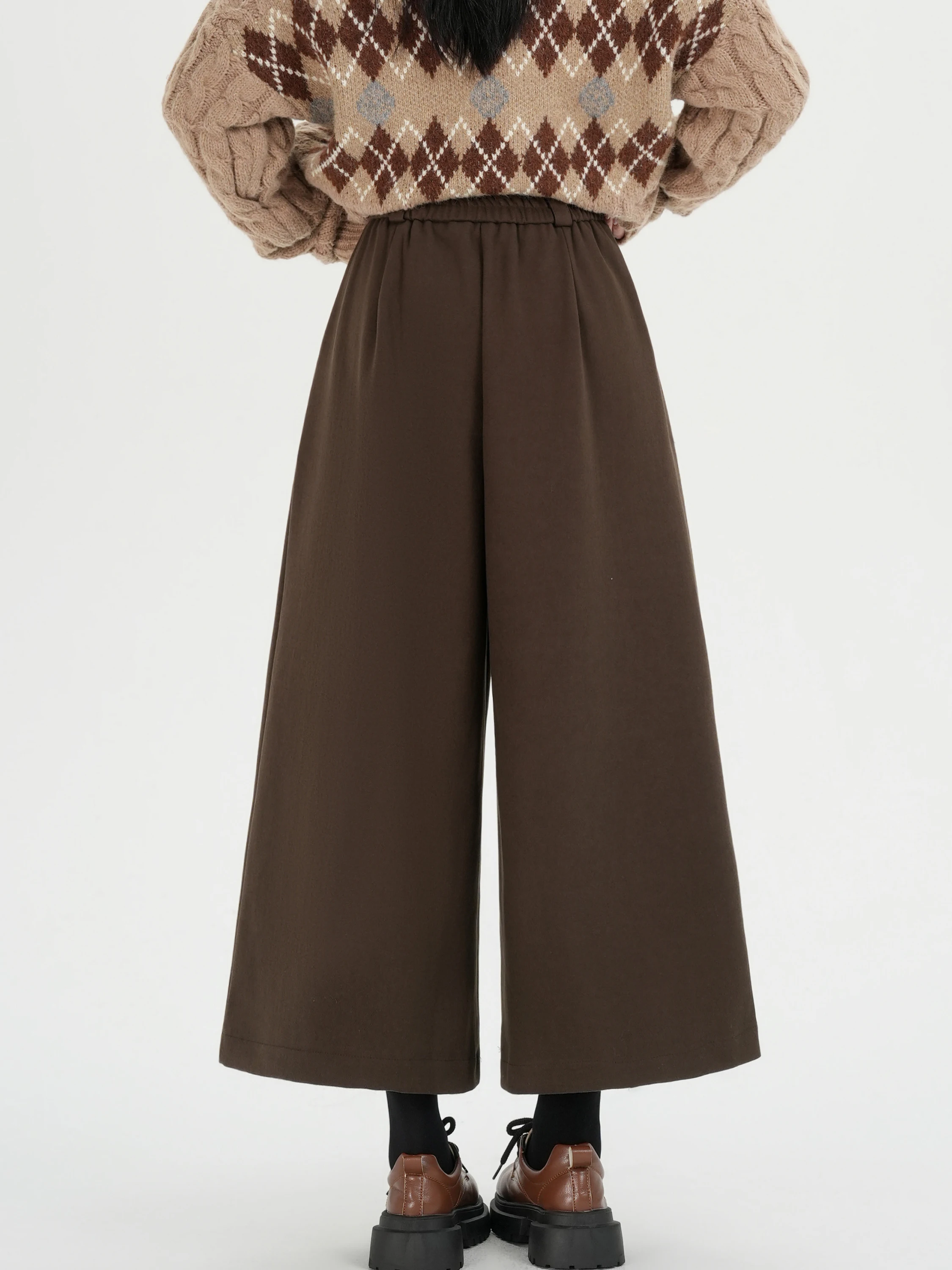 Pantaloni da abito a gamba larga a vita alta da donna autunno inverno nuovi pantaloni di lana color caffè casual larghi drappeggiati
