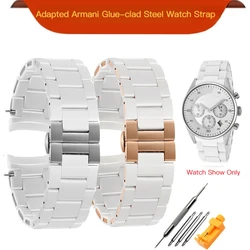 White rubber clad steel watch band for Armani strap AR5890 5889 5858 5859 5868 8023 5867 AR5820 5919 watch band bracelet 20 23mm