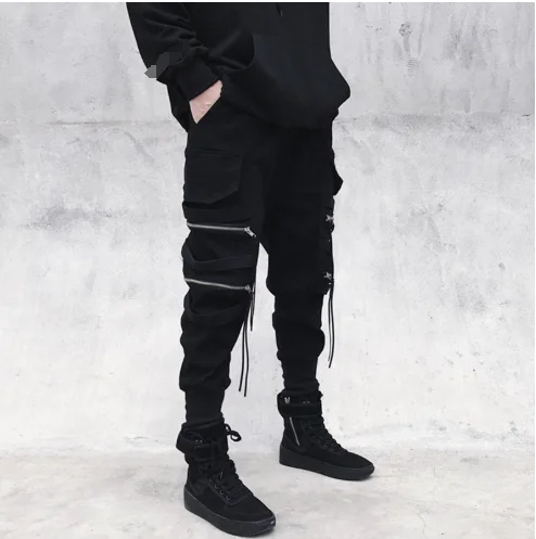 

New Arrival Spring Fashion Mens Punk Skinny Pants For Man Cotton Casual Pants Zipper Slim Fit Black Trousers