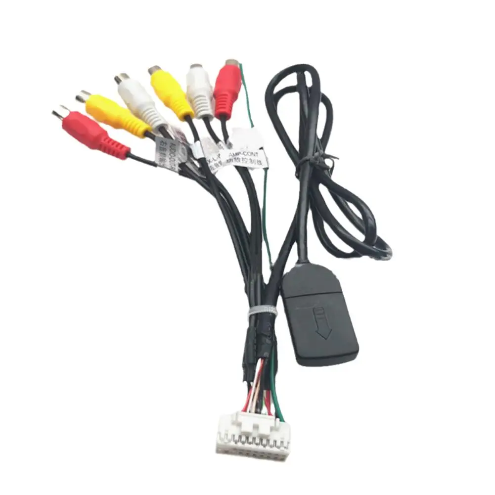20 Pin RCA Audio Video Cable Subwoofer Output Socket CVBS Aux In Amp Control Wire Fan 12V Power Jack Mic Harness For Car Android