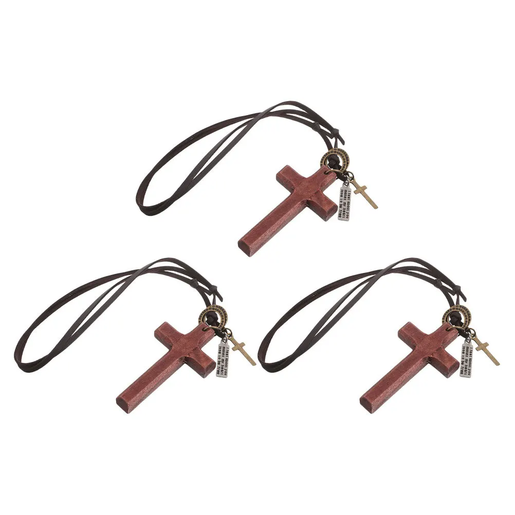 

3pcs Wooden Cross Pendant Vintage Car Interior Hanging Charm For Rearview Mirror Religious Decoration Auto Accessories
