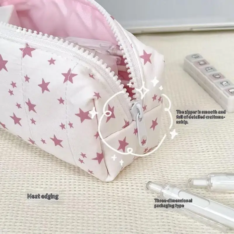 Multi-functional Striped Polka Dot Pen Bag Handheld Large Capacity Pencil Case Stationery Pouch Back To School