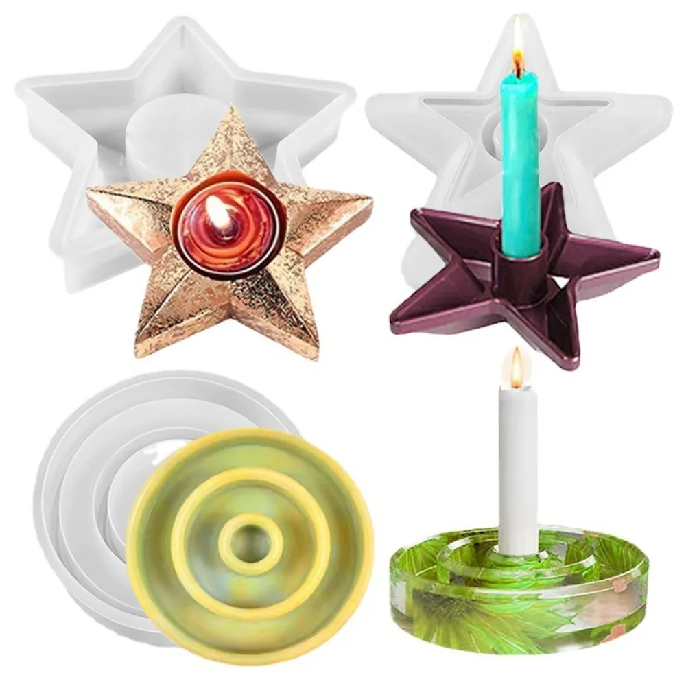 

Round Plaster Candlestick Silicone Molds DIY Cement Pentagram Candle Base Tealight Candles Epoxy Resin Mold Table Decoration