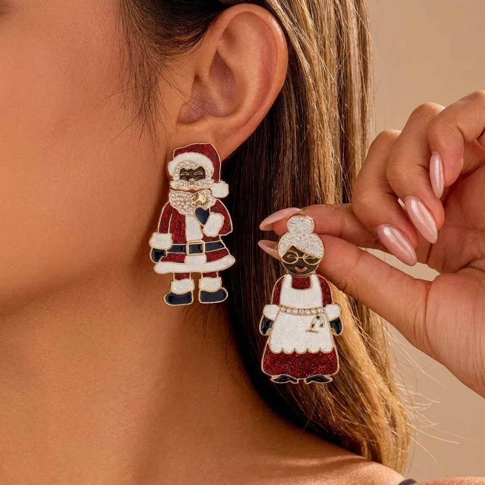 Santa Claus Christmas Earrings Elk Grandpa Christmas Jewelry Enamel Pendant Drop Earrings Santa Claus Dangle Earrings