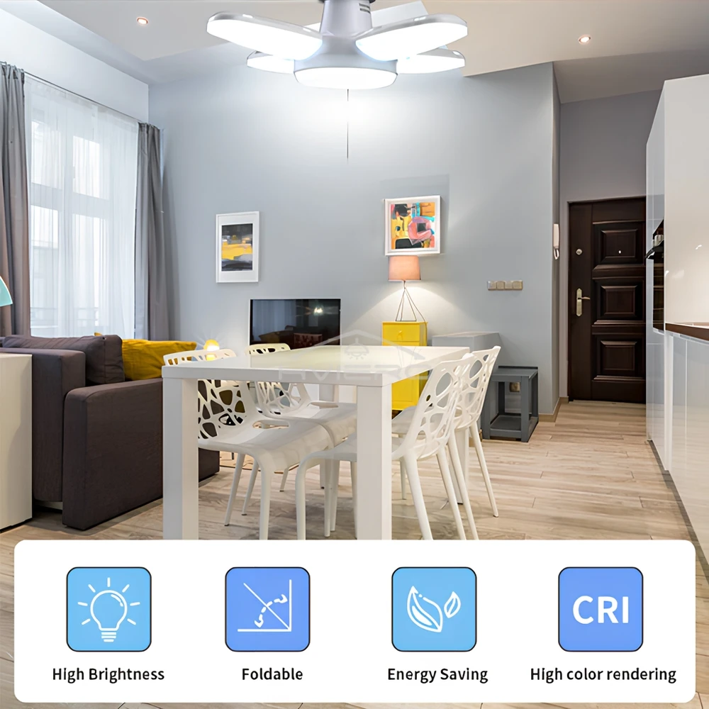 Ampoule LED E27 pliable en forme d'éventail 28W, 220V ou 85V-265V, pour maison, salon, entrepôt, Garage, plafonnier