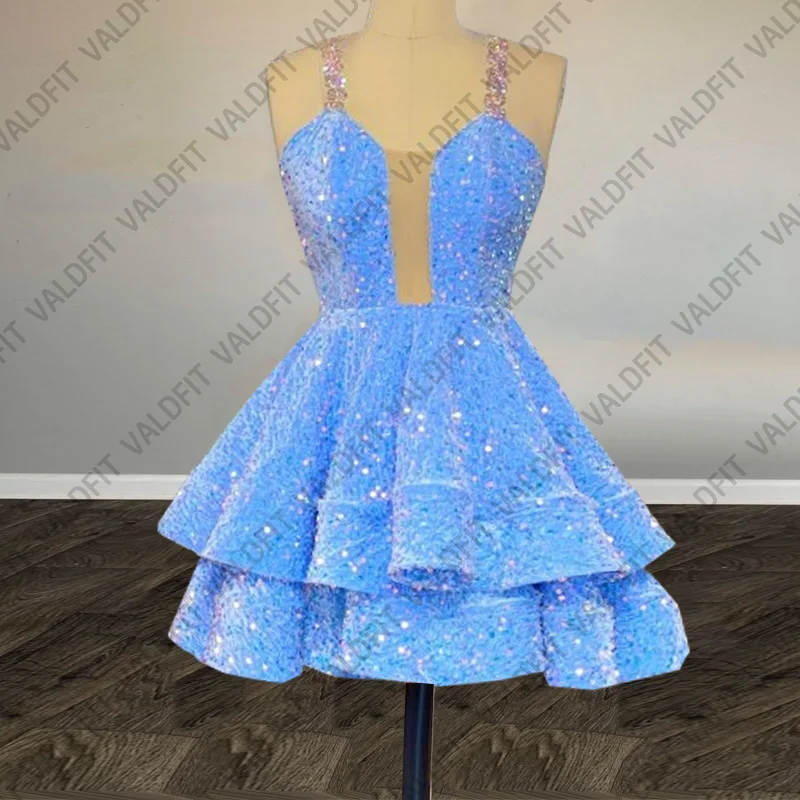 Customized Sexy Short Bling Blue Pink Prom Dresses 2025 Homecoming Graduation Cocktail Dress Vestidos De Festa