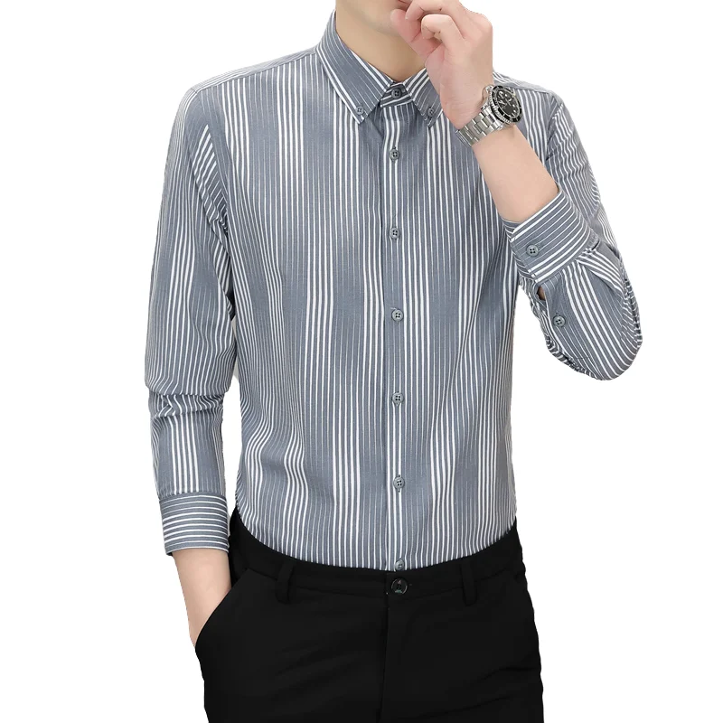 

Men's Fashion Long Sleeve Shirt New Arrival Wrinkle-Resistant Premium Business Striped Shirt Versatile Wear for Office Commute