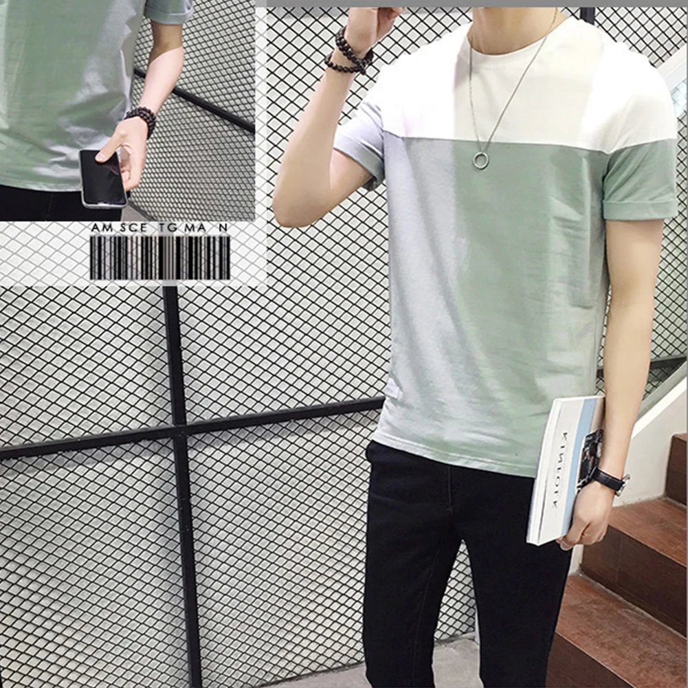 Heren T-Shirt Zomer Tops Korte Mouw Gecombineerde Kleur Ronde Hals Slanke Casual Basis Shirt Uitverkoop Groothandel Drop Shipping