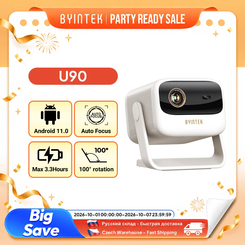 BYINTEK U90 Projector 4K Google TV 11.0 Full HD 1080P Cinema WiFi Portable Home Theater Video DLP Projector with Battery