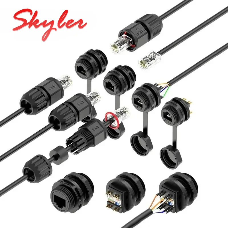 Waterproof M21 RJ45 Industrial Ethernet Connector M25 CAT6 A Panel Type Network Plug Direct Socket RJ45 Circular Joint Adapter