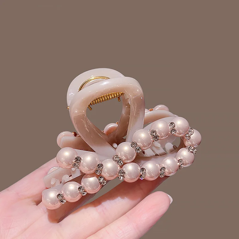 

Новые модные заколки-крабы для волос для девочек, нежно-розовые, с жемчугом, для затылка, изысканные, модные аксессуары для волос, украшения для головы