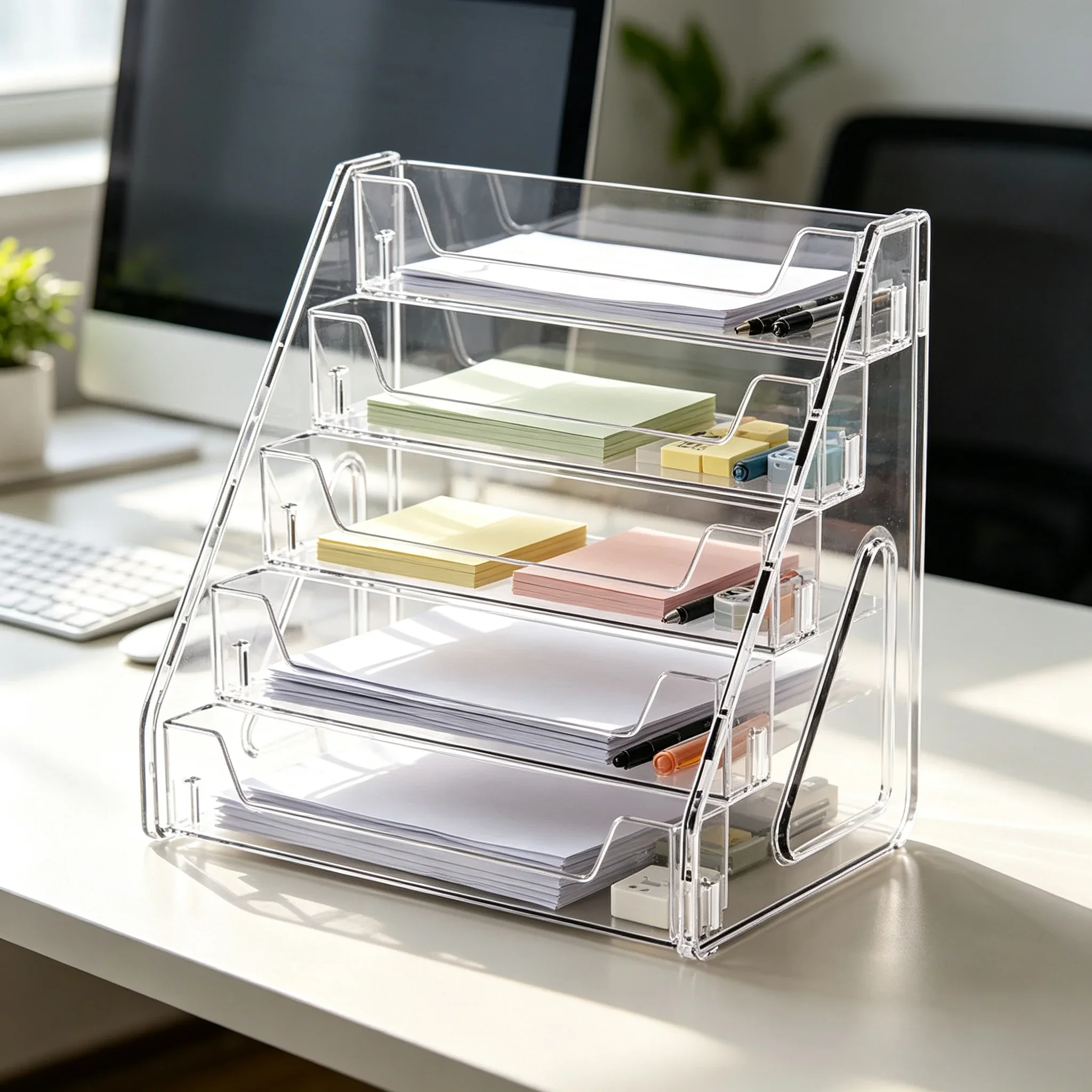 Clear Acrylic 5 Tier Card Organizer, Snap-on Display Rack for Badge, Photo Card, Postcard and Kpop Collectibles