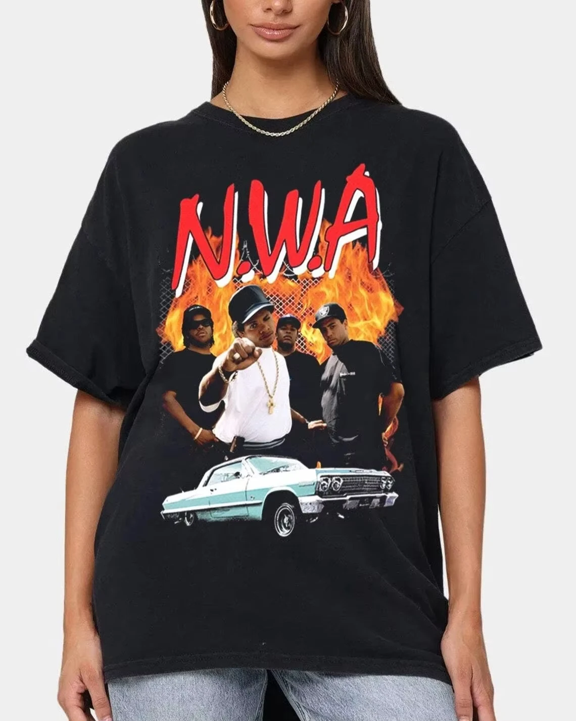 Camiseta NWA Eazy E Hip Hop Masculina Preta de Algodão Todos os Tamanhos Unissex Verão Camiseta Casual de Algodão com Gola Redonda
