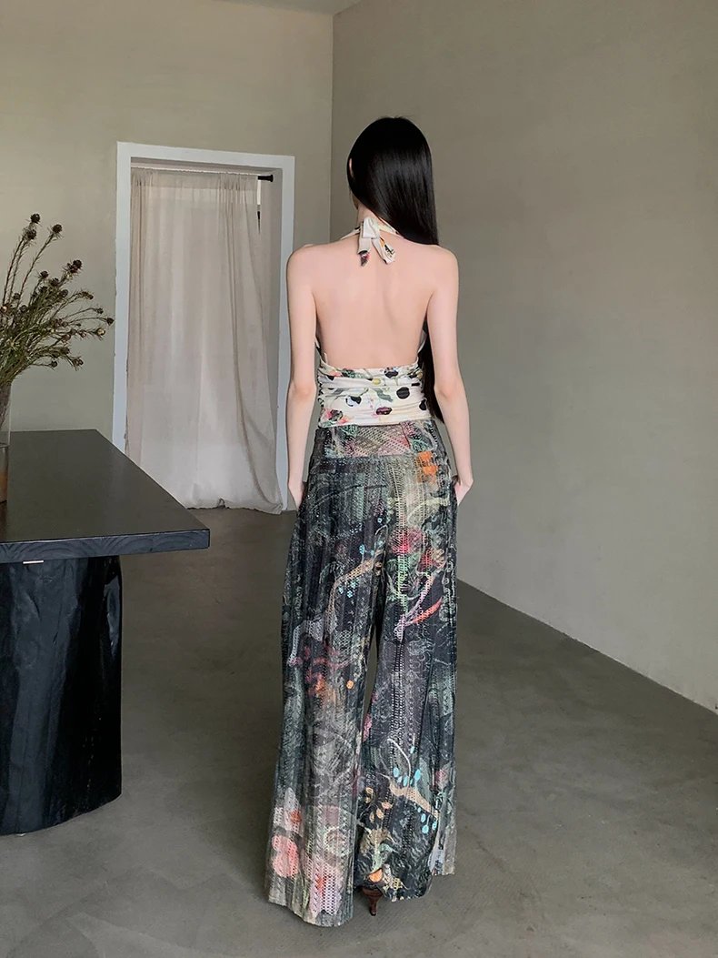 CHEERART Fruit And Flower Polka Dot Backless Top And Pant Summer 2 Pieces Set For Woman Beach Club Outfit New In Matching Set