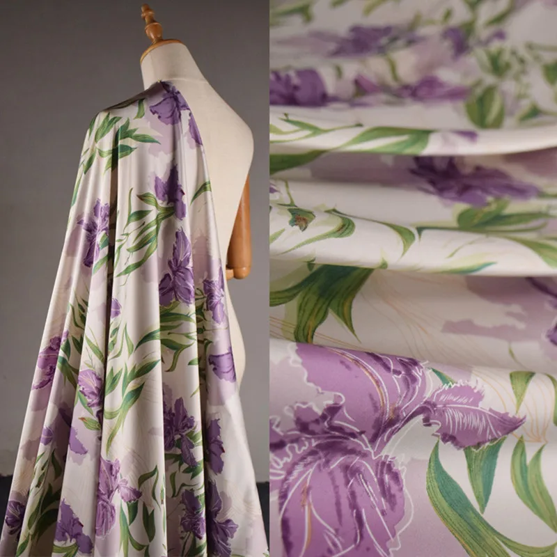 Elegant Purple Big Flower Chiffon Fabric, High Grade, Summer Dress Shirt, Pajamas Cheongsam Han Cloth, Sewing Material, T1971