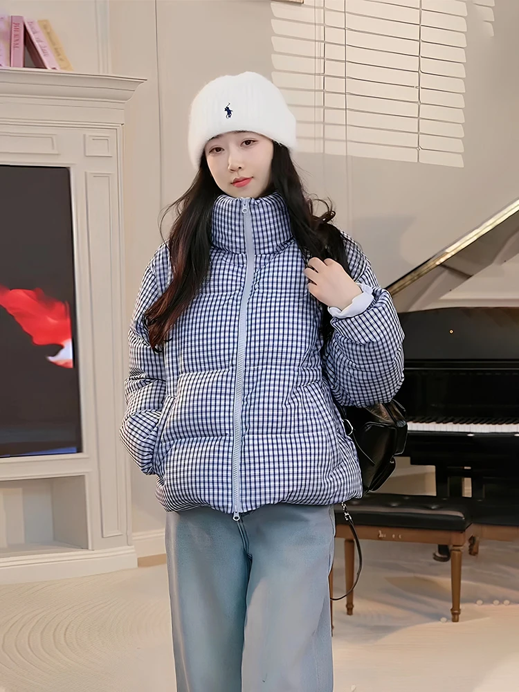 

Женская пуховая куртка OUDOEE в клетку с воротником-стойкой, повседневная, утепленная, на молнии, удлиненная