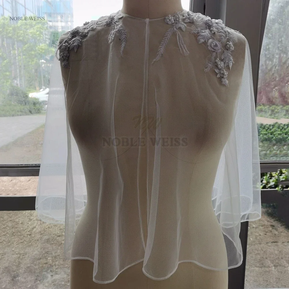 Weicher Tüll, Hochzeit, Umhang, Schulterapplikationen, Braut-Bolero-Jacke, Spitze, für Damen, formelle Kleidung, individuell gestaltet