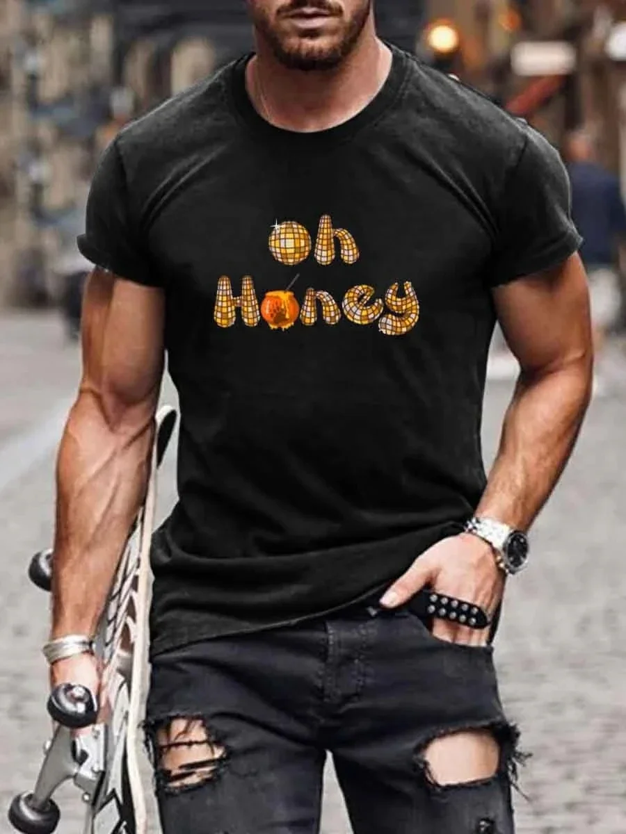 

2023 Summer Men's Printed Casual Crew Neck Short Sleeve T-Shirt Men's Oh Honey Bear Lgbt Funny Tee 3D Printed T Shirt