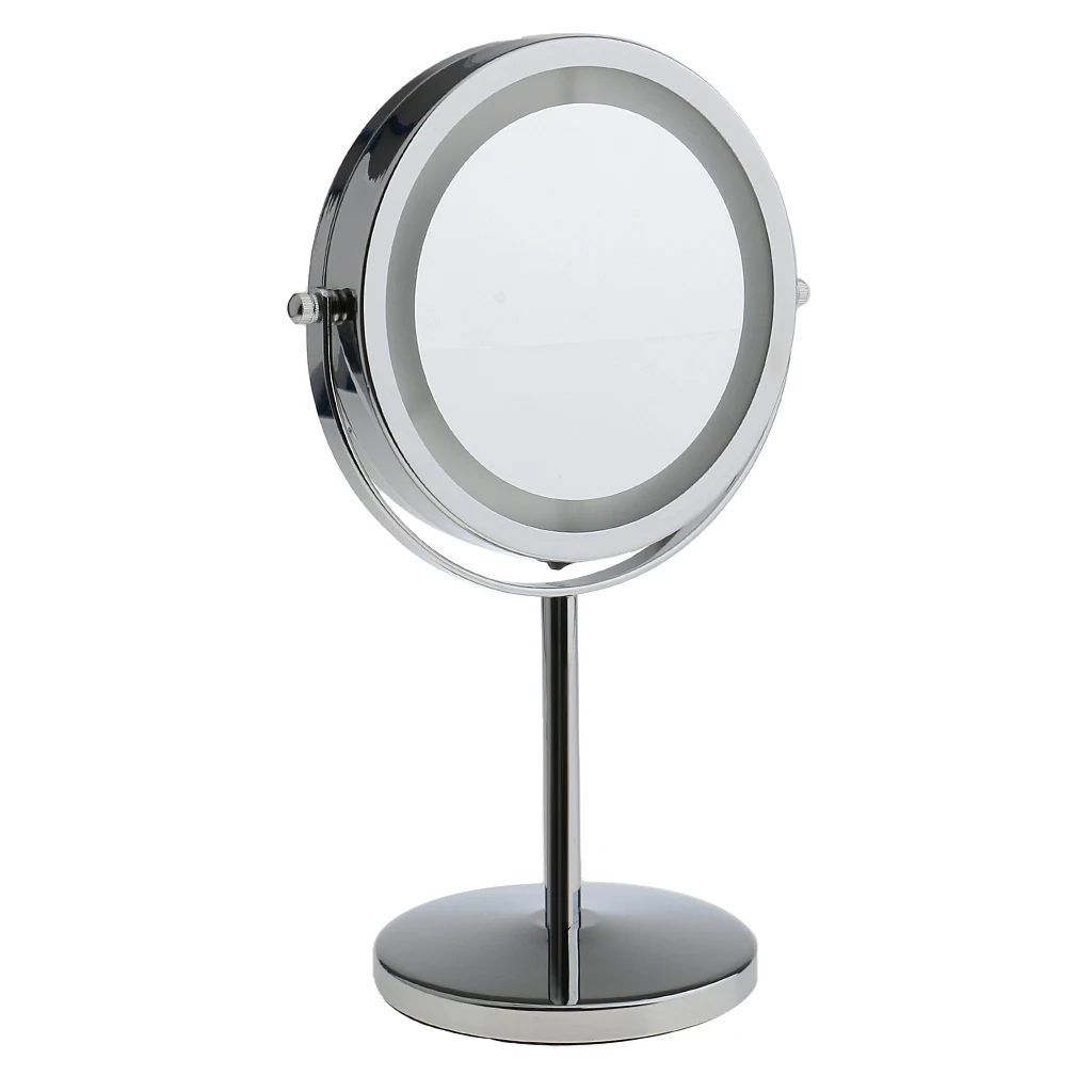 Espelho de maquiagem iluminado por LED dupla face com ampliação de 1x/5x Espelho giratório de mesa de 360 graus
