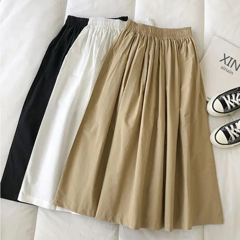 Autumn Winter New Fashion Elastic Waist Solid Women\'s Clothing Korean Simplicity Trend Shirring Trend Sweet Western Style Skirts