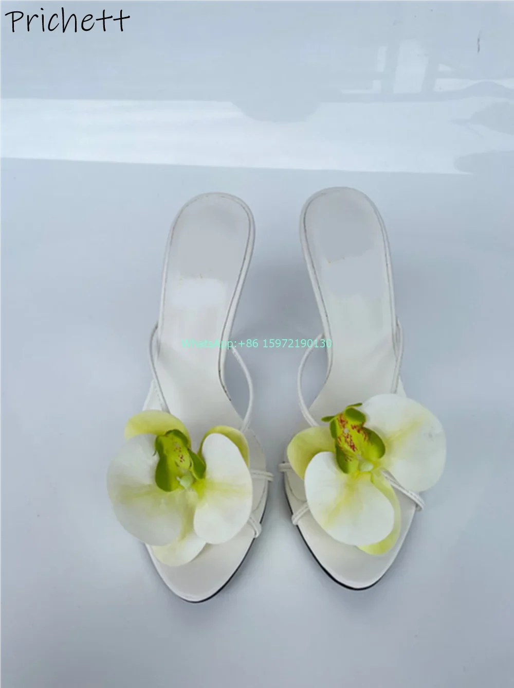 Orchid Round Toe Slippers High Heels Mixed Color Narrow Band Flower Outdoor Shoes Ladies Vocation Outdoor Luxury Stiletto Shoes