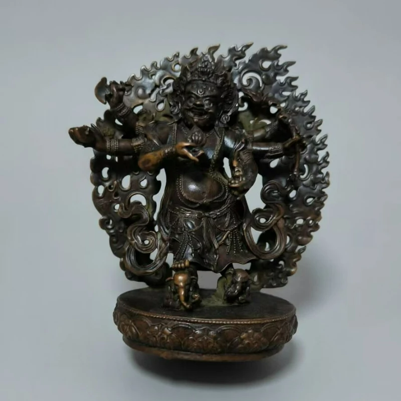 Antique Bronze Sculpture Six-armed Mahakala Buddha Statue Living Room Entrance Home Worship Ornaments Ping An Patron Saint