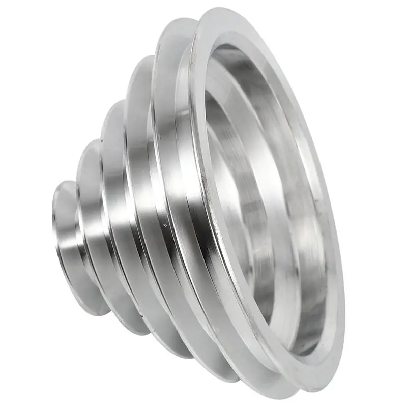 AT44 3 Pcs 25mm Bore Aluminum Pagoda Pulley Wheel A Type 5 Step for V-Belt Timing Belt Silver
