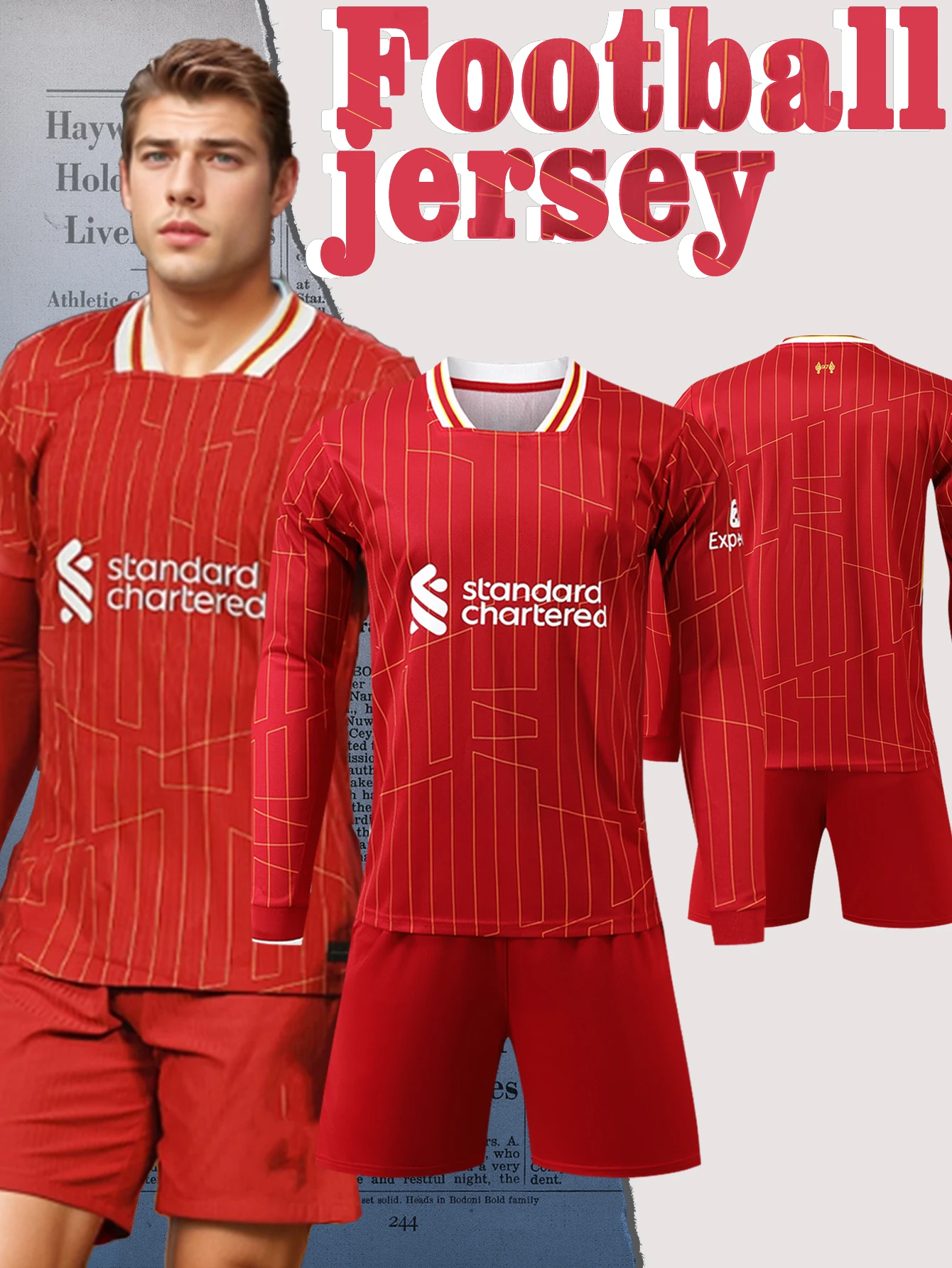 Long - sleeve breathable football kit with top and pants for warm seasons