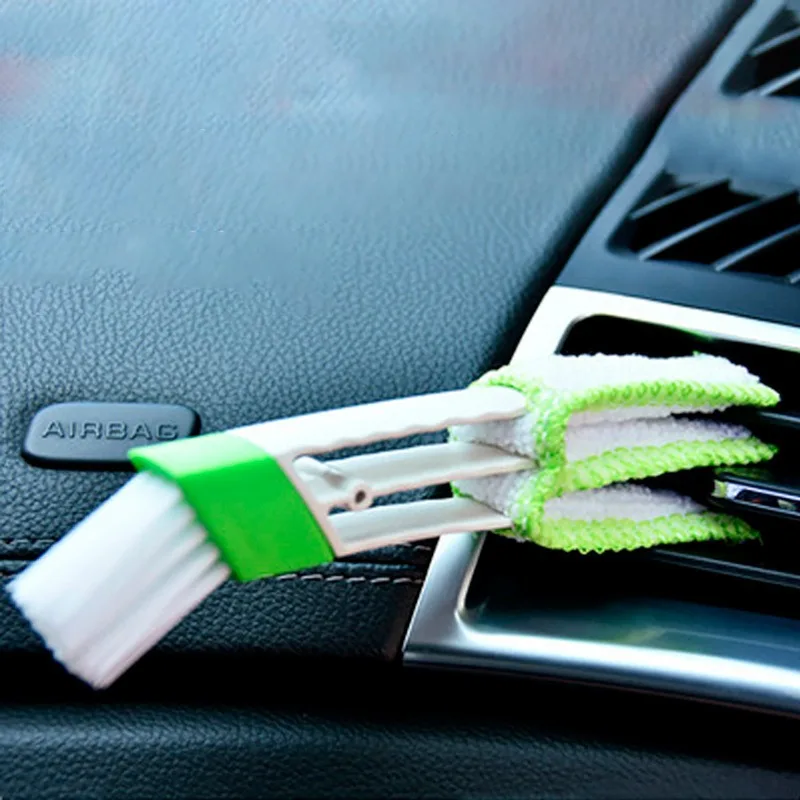 1Pc Soft Double Head Dust Brush Multifunctional Cleaner For Car Air Conditioner Outlet Shutter Interior Dust Cleaning