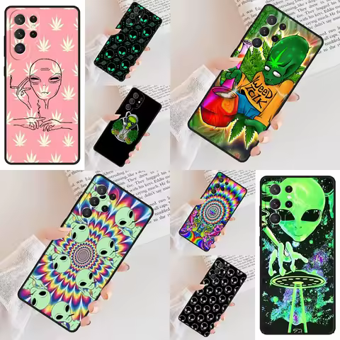 Alien Smoking Weed Phone Case For Samsung Galaxy S24 S23 S22 S21 Ultra S10 Note 10 Pro S20 Plus FE S9 S8 Cover