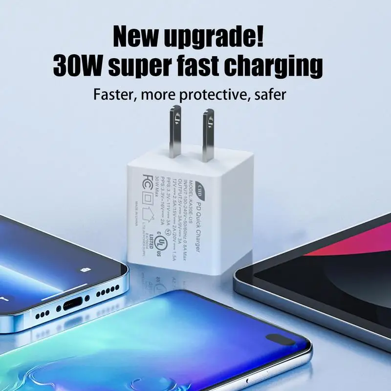 Fast Charger Plug US Standard 30W PD Charger Adapter Safe and Stable Fast Charging Tool for Travel Business Trip Dormitory Work