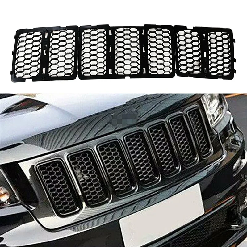 Car Black Front Grille Inserts Trim Mesh Kit for Jeep Grand Cherokee 2014-2016-boom