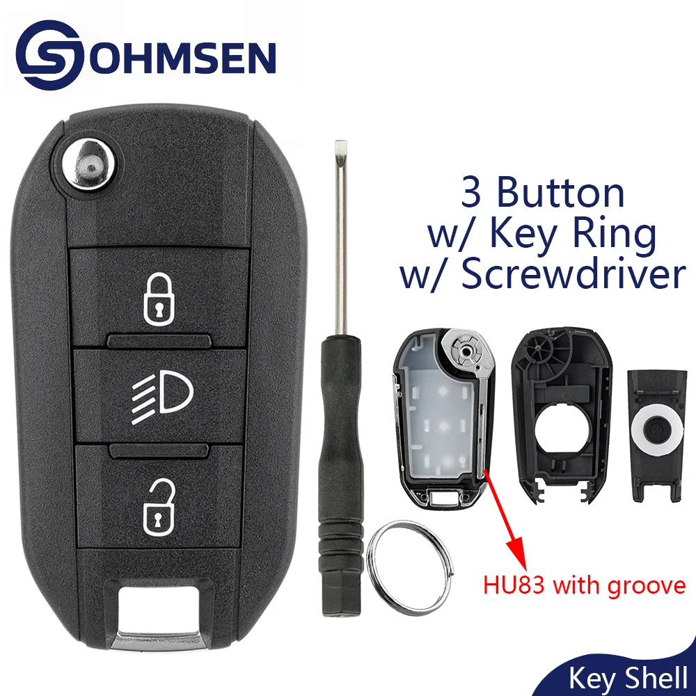 

Автомобильный брелок с 3 кнопками и символом света для Peugeot 208 2008 308 3008 508 5008 HU83 Flip Blade