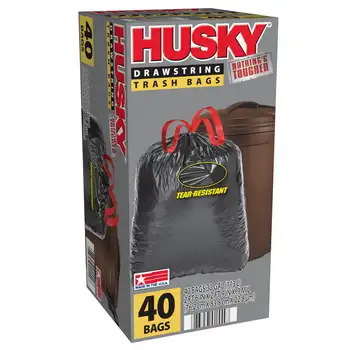 Husky große Müllbeutel, 30 Gallonen, 40 schwarze Beutel (ohngefühlt, reißfest, Kordelzug, 20 % PCR)
