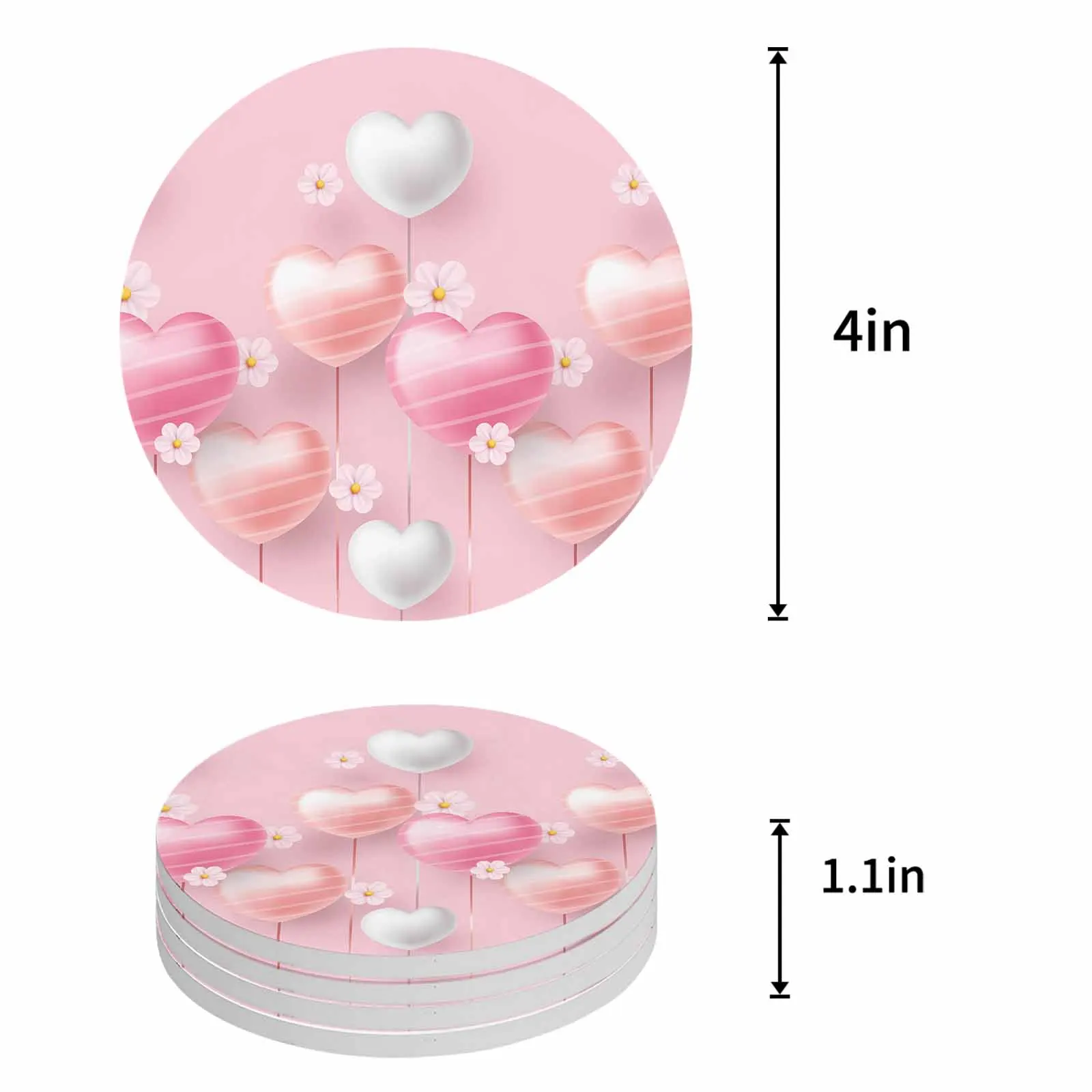 Pink Love Balloon Ceramic Coaster Set Kitchen Table Round Placemat Luxury Decor Coffee Tea Cup Coasters