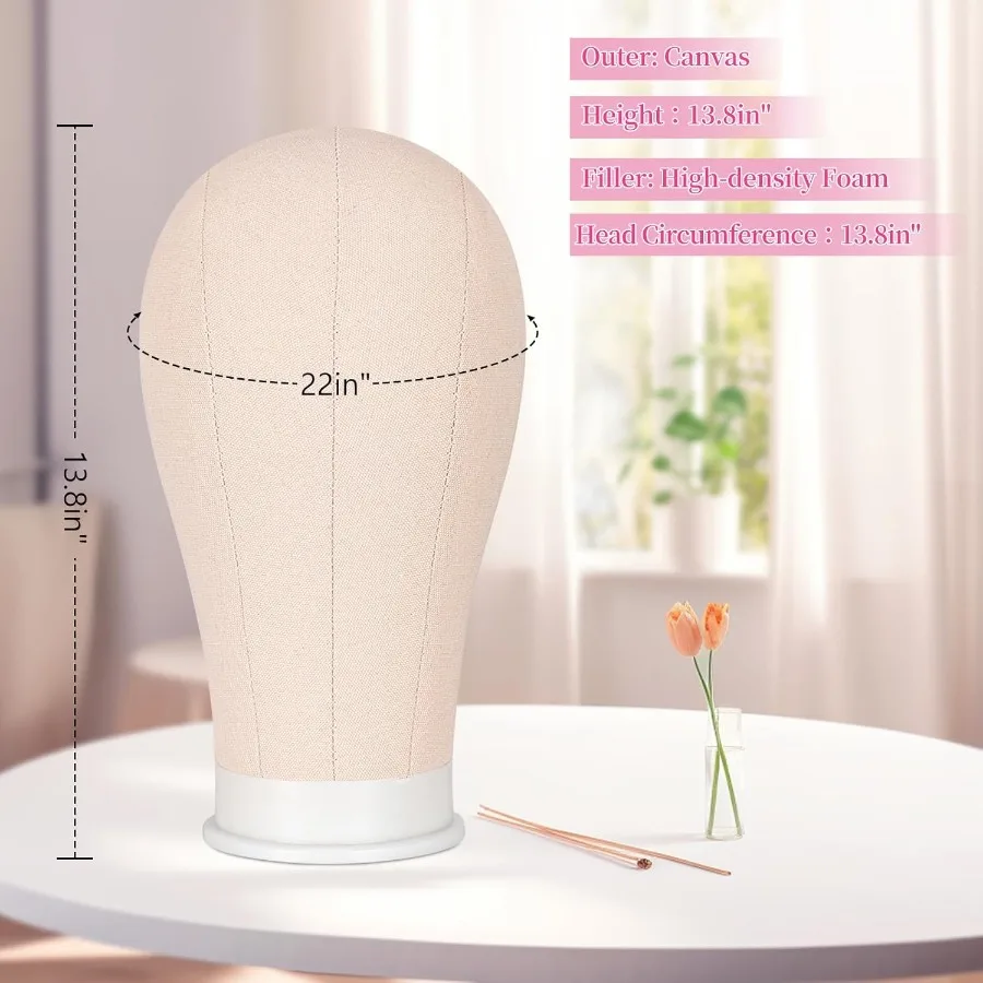 63In Pruik Stand Statief met 22In Hoofd Canvas Pruik Hoofd Stand met Mannequin Hoofd voor Pruiken Oefenpop Hoofd Blok set voor Pruiken Maken
