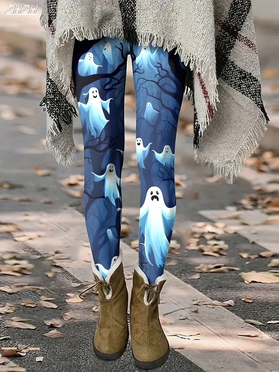 Women's Leggings 2025 Halloween Ghost Graphics Outdoor Trousers Polyester Spandex Stretch Elastic Waist,Control Fall Streetwear