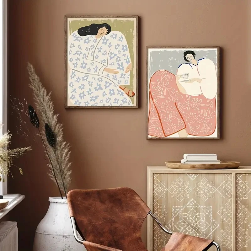 

2pcs/Set Retro Minimalist Bohemian Abstract Woman Canvas Print Wall Art Living Room Bedroom Home Office Dining Room Decoration