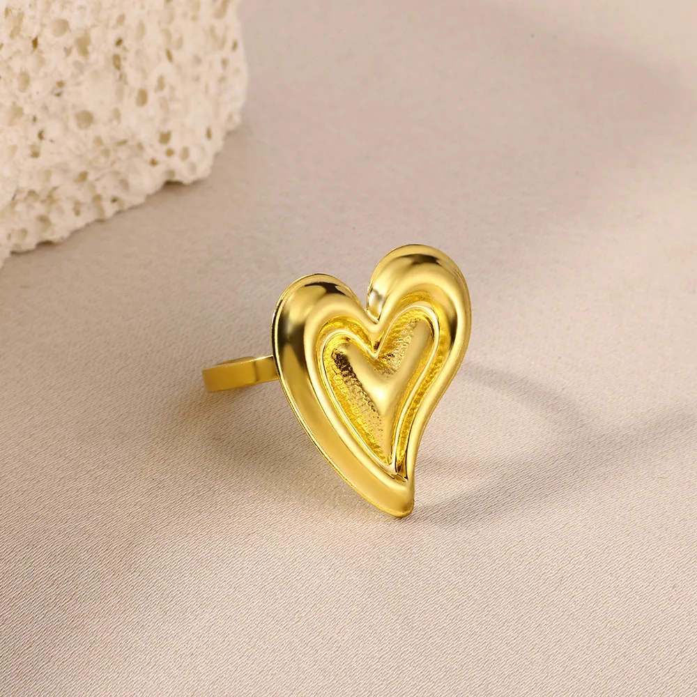 Delicate Heart Love Opening Rings For Women Fashion Gold Color Stainless Steel Bague Jewelry Femme Bijoux Wedding Gift Anillos